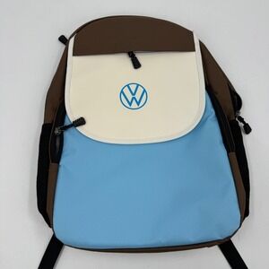 Volkswagen VW Logo Blue Brown Cream Color Block Backpack School Bag